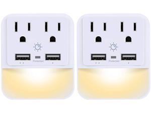 POWRUI USB Wall Charger, Outlet Adapter, 2-Pack Surge Protector (1080 Joules) with Dual USB Charger Ports(2.4A Total), Dual Outlet Extender and Dusk-to-Dawn Sensor Night Light, White, ETL Certified POWRUI USB Wall Charger, Outlet Adapter, 2-Pack Surge Protector (1080 Joules) with Dual USB Charger Ports(2.4A Total), Dual Outlet Extender and Dusk-to-Dawn Sensor Night Light, White, ETL Certified