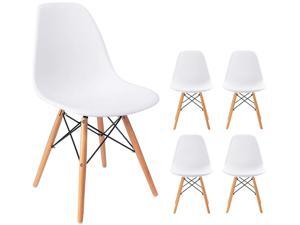 Waleaf Set of 4 Modern Eames Style Dining Chair Mid-Century DSW Side Chair with Natural Wood Legs, Shell Lounge Plastic Chair for Kitchen, Bedroom, Living and Dining Room (White) Waleaf Set of 4 Modern Eames Style Dining Chair Mid-Century DSW Side Chair with Natural Wood Legs, Shell Lounge Plastic Chair for Kitchen, Bedroom, Living and Dining Room (White)