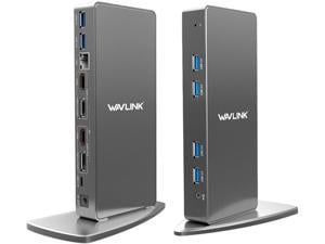 Wavlink USB 3.0 & USB C Ultra HD/5K Universal Laptop Docking Station, Dual 4K Video Display with 2 X HDMI, 2 x DisplayPort, Gigabit Ethernet, 6 x USB 3.0, Audio, Mic, For Windows & Mac by Displaylink