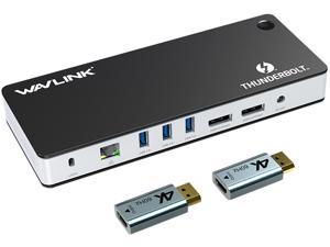 Wavlink Thunderbolt 3 USB-C 8K Docking Station Dual 4K Docking Station 60W Charging Dual DisplayPort 1.4 USB-C 3.1, 2xUSB 3.1, 2xUSB 3.0, Gigabit Ethernet, Audio, 2xDP to HDMI Adapter for Mac&Windows