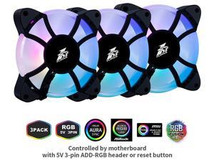 1STPLAYER Ultra Quiet 120mm Addressable RGB Case Fan Combo CC, 5V 3PIN Motherboard Sync,  10-Port Fan Hub, Remote Control 16.8 Million Colors, Hydraulic Bearing, High Performance Speed, 3 Pack