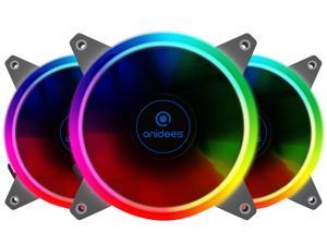 Anidees AI Aureola V2 120mm 3pcs RGB PWM Fan Compatible with ASUS Aura SYNC / MSI Mystic / GIGABYTE Fusion MB with 5V 3pins RGB Header, for Case Fan, Cooler Fan, with Remote (AI-Aureola-V2)