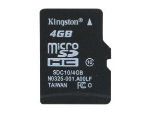 Kingston 4GB microSDHC Flash Card Model SDC10/4GBSP