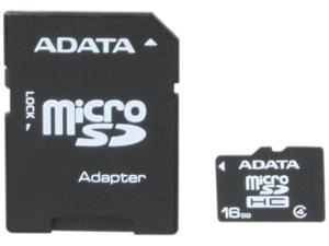 ADATA 16GB Class 4 Micro SDHC Flash Card with Adapter Model AUSDH16GCL4-RA1