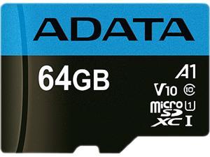 ADATA 64GB Premier microSDXC UHS-I / Class 10 V10 A1 Memory Card with SD Adapter, Speed Up to 100MB/s (AUSDX64GUICL10A1-RA1)