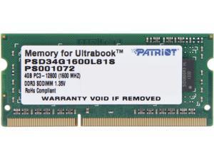Patriot Signature Line 4GB 204-Pin DDR3 SO-DIMM DDR3L 1600 (PC3L 12800) Laptop Memory Model PSD34G1600L81S