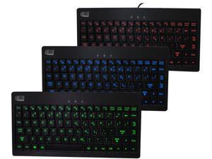 Adesso AKB-110EB SlimTouch 3 RGB colors illuminated Mini USB keyboard with multimedia hot keys, 2X large print keycap