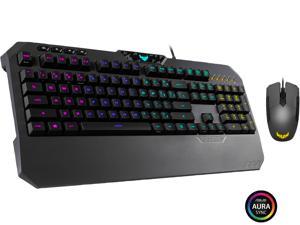 ASUS TUF Gaming Battle Box USB Gaming Keyboard Mouse Set featuring a 6200 dpi Optical Mouse, Mechanical Membrane Gaming Keyboard, and Aura Sync RGB lighting
