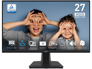 MSI PRO MP275Q 27-inch 2560 x 1440 (WQHD) IPS Panel Office Monitor, 100Hz, Eye-Friendly Screen, Free-Synch, HDMI, DP (1.2a), VESA Mountable, Tilt, Built-in Speaker, Black