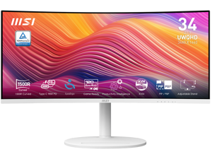 MSI 34" 120 Hz VA UWQHD Monitor 1ms (MPRT) / 4ms (GTG) Adaptive-Sync Adobe RGB / DCI-P3 / sRGB: 92% / 95% / 119% Curved Modern MD342CQPW
