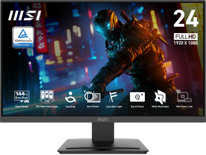 MSI PRO MP243L E14 24-inch IPS 1920 x 1080 (FHD) Gaming Office Monitor, 144Hz, Adaptive-Synch, HDR Ready, HDMI, VGA Port,VESA Mountable, Tilt, 4-side slim bezel ,1ms, Black