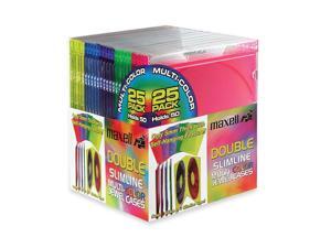 maxell 190131 Double Slimline Jewel Cases - Multi-Color - 25 Packs maxell 190131 Double Slimline Jewel Cases - Multi-Color - 25 Packs