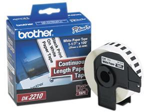 Brother DK2210 Continuous Paper Label Tape, 1.1" x 100 ft. Roll, White