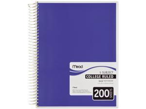 Mead 06780 5 Subject Notebook, College Rule, 8-1/2 x 11, White, 200 Sheets/Pad
