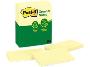 Post-it Greener Notes 655-RP-YW Recycled Notes, 3 x 5, Canary Yellow, 12 100-Sheet Pads/Pack
