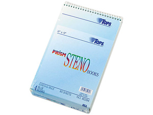 Tops 80284 Spiral Steno Notebook, Gregg Rule, 6 x 9, Blue, 4 80-Sheet Pads/Pack