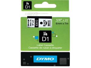 Dymo 43613 Black on White D1 Label Tape 0.25" Width x 23 ft Length - 1 Each - Polyester - Thermal Transfer - White