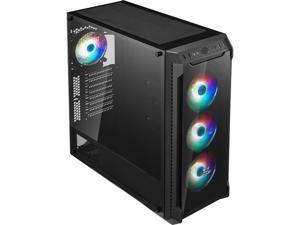 FSP E-ATX Mid Tower PC Gaming Case with 2 Translucent Tempered Glass Panels, 4 Addressable RGB Fans, Asus & MSI Motherboard Sync (CMT520 Plus)