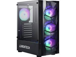 Montech X1 Black ATX Mid-Tower Case/High Airflow, Front Mesh Ventilation, Tempered Glass Side Panel, Pre-Installed 4 x 120mm Autoflow Rainbow LED Fans Montech X1 Black ATX Mid-Tower Case/High Airflow, Front Mesh Ventilation, Tempered Glass Side Panel, Pre-Installed 4 x 120mm Autoflow Rainbow LED Fans