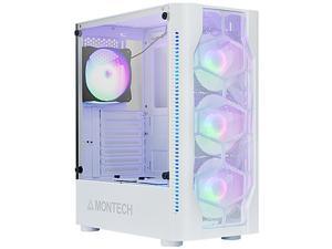 Montech X1 White ATX Mid-Tower Case/High Airflow, Front Mesh Ventilation, Tempered Glass Side Panel, Pre-Installed 4 x 120mm Autoflow Rainbow LED Fans Montech X1 White ATX Mid-Tower Case/High Airflow, Front Mesh Ventilation, Tempered Glass Side Panel, Pre-Installed 4 x 120mm Autoflow Rainbow LED Fans