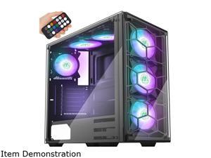 MUSETEX Phantom Black ATX Mid-Tower Desktop Computer Gaming Case USB 3.0 Ports Tempered Glass Windows with 6pcs 120mm Voice Control LED RGB Fans Pre-Installed, Remote Control(907) MUSETEX Phantom Black ATX Mid-Tower Desktop Computer Gaming Case USB 3.0 Ports Tempered Glass Windows with 6pcs 120mm Voice Control LED RGB Fans Pre-Installed, Remote Control(907)