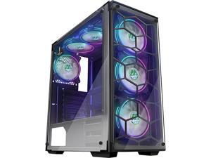 MUSETEX Phantom Black ATX Mid-Tower Desktop Computer Gaming Case USB 3.0 Ports Tempered Glass Windows with 6pcs 120mm Voice Control LED RGB Fans Pre-Installed (907W6) MUSETEX Phantom Black ATX Mid-Tower Desktop Computer Gaming Case USB 3.0 Ports Tempered Glass Windows with 6pcs 120mm Voice Control LED RGB Fans Pre-Installed (907W6)