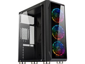 ESGAMING ATX Mid Tower Computer Case /Tempered Glass Front panel w/ USB 3.0/ Pre-Installed 3X120mm Rainbow Fans on front