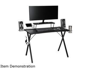 Essentials Collection 55" Gaming Computer Desk, 35" Monitor Shelf, X-Base, in Black/Black (ESS-1100-BLK-BLK) Essentials Collection 55" Gaming Computer Desk, 35" Monitor Shelf, X-Base, in Black/Black (ESS-1100-BLK-BLK)