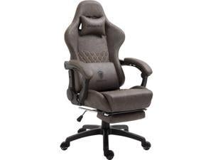 Dowinx Gaming Chair Office Chair PC Chair with Massage Lumbar Support, Vintage Style PU Leather High Back Adjustable Swivel Task Chair with Footrest (Brown)