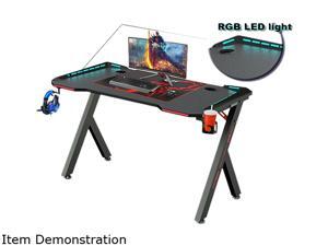 55inch Gaming Desk-game computer desk with LED lighting, cup holderand Headphone Hook,Black 55inch Gaming Desk-game computer desk with LED lighting, cup holderand Headphone Hook,Black