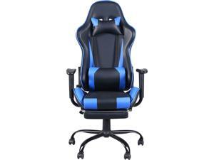 High Back Gaming Racing Chair Office Chair Swivel Chair with Footrest and Arm Rest, Black & Blue High Back Gaming Racing Chair Office Chair Swivel Chair with Footrest and Arm Rest, Black & Blue