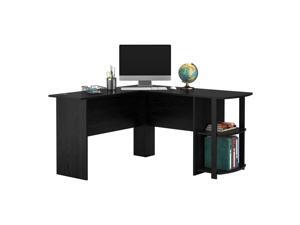 Greatlizard L-Shaped Wood Right-angle Computer Desk with Two-layer Bookshelves Black Greatlizard L-Shaped Wood Right-angle Computer Desk with Two-layer Bookshelves Black