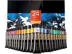 Acrylic Paint Set, 24 Colors /Tubes (22ml,0.74oz), for Painting Canvas Fabric Glass Wood Rock Ceramic Crafts, Rich Pigments Non Toxic Non Fading, for Artist & Hobby Painters