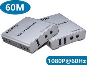 HDMI KVM Extender 1080P with Audio Over Single CAT6 Cable Up to 60m (196 feet) Support USB Keyboard Mouse and IR Control HDMI KVM Extender 1080P with Audio Over Single CAT6 Cable Up to 60m (196 feet) Support USB Keyboard Mouse and IR Control