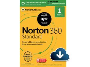 Norton 360 Standard (2022 Ready) Antivirus Software for 1 Devices with Auto Renewal - 15 Month Subscription - 3 Months FREE - Includes VPN, PC Cloud Backup & Dark Web Monitoring [Download]