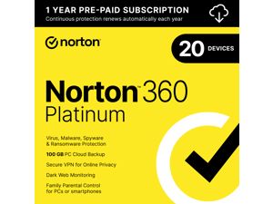Norton 360 Platinum 2024 - 20 Devices - 1 Year with Auto Ren...