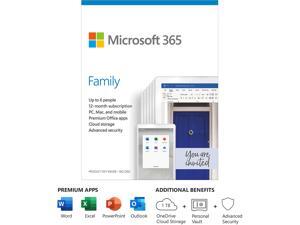 Microsoft 365 Family 12-MO. Subscription, Up to 6 People, 1TB OneDrive Cloud Storage, PC/Mac (Keycard)