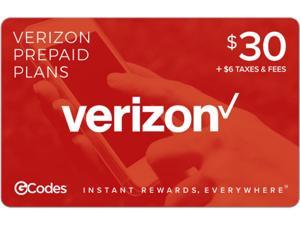 GCodes Verizon Prepaid Plan $30 + $6 Taxes & Fees Gift Card (Email Delivery)