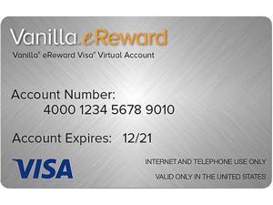 Visa Digital $175 Vanilla eReward Visa Virtual Account (Promotional only! Delivery after 2 weeks and funds expire after 6 months)