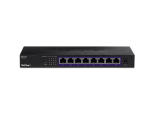 TRENDnet 8Port Unmanaged 25G Switch 8 x 25GBASET Ports 40Gbps Switching Capacity Backwards Compatible with 101001000Mbps Devices Fanless Wall Mountable Black TEGS380