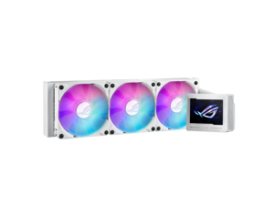 ASUS ROG Ryujin III 360 ARGB WHT AIO liquid CPU cooler with 360mm radiator. Asetek 8th gen pump, 3x magnetic 120mm ARGB fans, 3.5” LCD display, Intel LGA 1851/1700/1200 & AMD AM5/AM4 Compatible