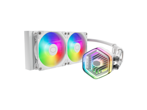 CoolerMaster MasterLiquid 240 Atmos White ARGB Close-Loop AIO Liquid Cooler, Customize Pump, Sickleflow Edge PWM Fans, 240mm Radiator, CryoFuze, AMD Ryzen AM5/AM4, Intel LGA1700 (MLX-D24M-A25PZ-RW)