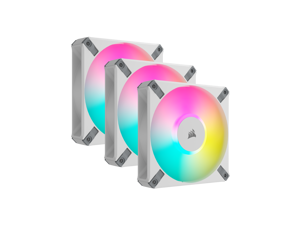 CORSAIR iCUE AF120 ELITE RGB 120mm PWM Triple Fan Kit - White - Eight RGB LEDs Per Fan - Included iCUE Lighting Node CORE Controller -  AirGuide Technology