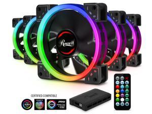 Rosewill RGBF-23001 120mm Dual Ring Addressable RGB Case Fan Hub Set, True RGB LED Case Fans (5-Pack) and 8-Port Fan Hub, Ultra Quiet Cooling with Long Life Rifle Bearings