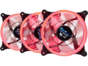 APEVIA 312L-CRD Red LED 120mm 4pin+3pin Red LED Case Fan w/ 30 x Red LEDs & Anti-Vibration Rubber Pads (3-Pack)