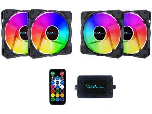 Apevia FR412L-RGB FrostBlade 120mm Silent Addressable RGB Color Changing LED Fan (4 fans) + 4-pin Control Box and RF Remote (4 Pack) Apevia FR412L-RGB FrostBlade 120mm Silent Addressable RGB Color Changing LED Fan (4 fans) + 4-pin Control Box and RF Remote (4 Pack)