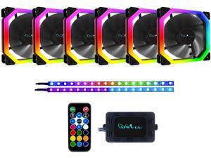 Apevia Phoenix PH612L2S-RGB 120mm Silent Addressable RGB Color Changing LED Fan (6 Fans) + 2 x Color Changing Magnetic LED Strips & 4-pin Control Box and RF Remote (6 + 2 Pack) Apevia Phoenix PH612L2S-RGB 120mm Silent Addressable RGB Color Changing LED Fan (6 Fans) + 2 x Color Changing Magnetic LED Strips & 4-pin Control Box and RF Remote (6 + 2 Pack)