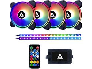 Apevia Electro ET42-RGB 120mm Silent Addressable RGB Color Changing LED Fan (4 fans) + 2 x Color Changing Magnetic LED Strips & 4-pin Control Box and RF Remote (4 + 2 Pack)