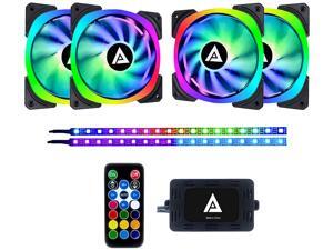 Apevia Lunar Pro 120mm Silent Addressable RGB Color Changing LED Fan (4 Fans) + 2 x Color Changing Magnetic LED Strips & 4-Pin Control Box and RF Remote (4 + 2 Pack), LP412L2S-RGB Apevia Lunar Pro 120mm Silent Addressable RGB Color Changing LED Fan (4 Fans) + 2 x Color Changing Magnetic LED Strips & 4-Pin Control Box and RF Remote (4 + 2 Pack), LP412L2S-RGB