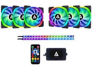 Apevia Lunar Pro 120mm Silent Addressable RGB Color Changing LED Fan (6 Fans) + 2 x Color Changing Magnetic LED Strips & 4-Pin Control Box and RF Remote (6 + 2 Pack), LP612L2S-RGB Apevia Lunar Pro 120mm Silent Addressable RGB Color Changing LED Fan (6 Fans) + 2 x Color Changing Magnetic LED Strips & 4-Pin Control Box and RF Remote (6 + 2 Pack), LP612L2S-RGB